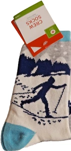 Ski Skiing Crew Socks One Size Turquoise Black Ivory Holiday Xmas New Soft Style - Picture 1 of 3