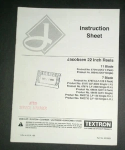 JACOBSEN 22 INCH REELS - INSTRUCTION SHEET - PARTS BREAK-DOWN - NEW - Picture 1 of 2