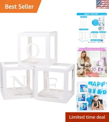 Многоразовые коробки с воздушными шарами на первый день рождения для мальчика или девочки - идеальный декор для торта - Изображение 1 из 4