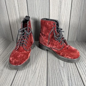 Stivali stringati da combattimento Doc Dr Martens AirWair rosso ciliegia scuro in velluto taglia US 8 - Foto 1 di 15