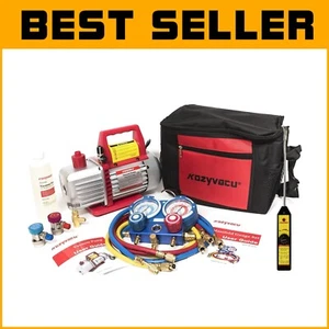 Complete Auto AC Repair Tool Kit – Vacuum Pump, Gauge Set & Leak Detector - Picture 1 of 8