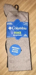 Columbia HIKE Men's Crew Socks 2 Pairs Gray M Size 6-12 Merino Wool Blend Hiking - Picture 1 of 8