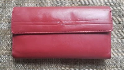 Cartera sin asas retro vintage Buxton roja ladrillo cuero suave chequera beso a presión  Foto 1 de 4