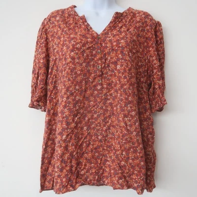 Blusa Downeast Boho Talla XXL Manga Corta 1/4 Botón Popover Informal Top Foto 1 de 4