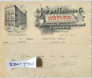 1914 LITTLE ROCK, ARKANSAS JOP-PA MATTRESS CO. Q.L. PORTER president - Picture 1 of 1