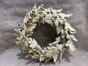 Vintage Floral Leaf Metal Door Wreath 12" Off White W/ Gold Overtone. - Picture 1 of 3