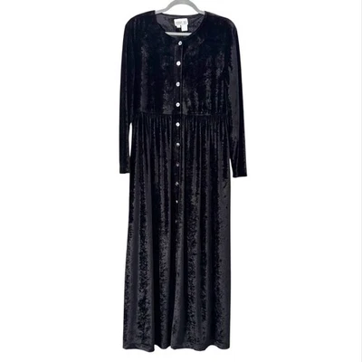 Robbie Bee Velour Dress Size 6 Black Velvet Long Sleeve Midi Witchy Goth Grunge - Image 1 of 4