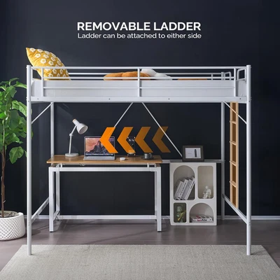 Heavy Duty Metal Loft Bed Full Size Dual Ladders & Safety Guardrail Space-Saving - Image 1 of 4