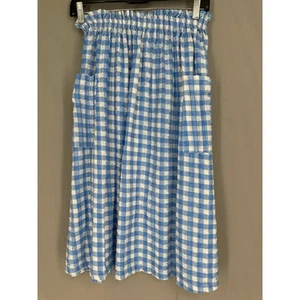 Asos Skirt Womens 2 Petite Blue Midi Gingham Plaid Cottagecore Boho Country - Picture 1 of 6