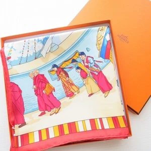 Hermès Prieres Au Vent Silk Scarf 90cm Yellow Red Blue Vintage Condition - Picture 1 of 10