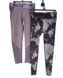 2 Pair Women Size Medium Gym-Shark Athletic Leggings Sports Pants Yoga - Picture 1 of 7
