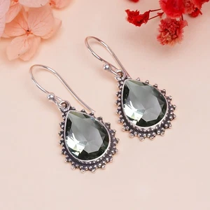 Black Tourmaline Gemstone 925 Sterling Silver Jewelry Earring, Handmade Earring - Picture 1 of 4