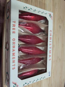 Vintage Weihnachtsschmuck Träne Eiszapfen Glas rot Polen 6er Set - Bild 1 von 5