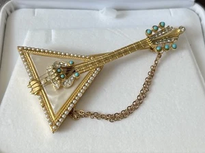 VTG R. MANDLE MOP Faux Turquoise Rhinestone Balalaika Guitar Pin Brooch Rare - Picture 1 of 6