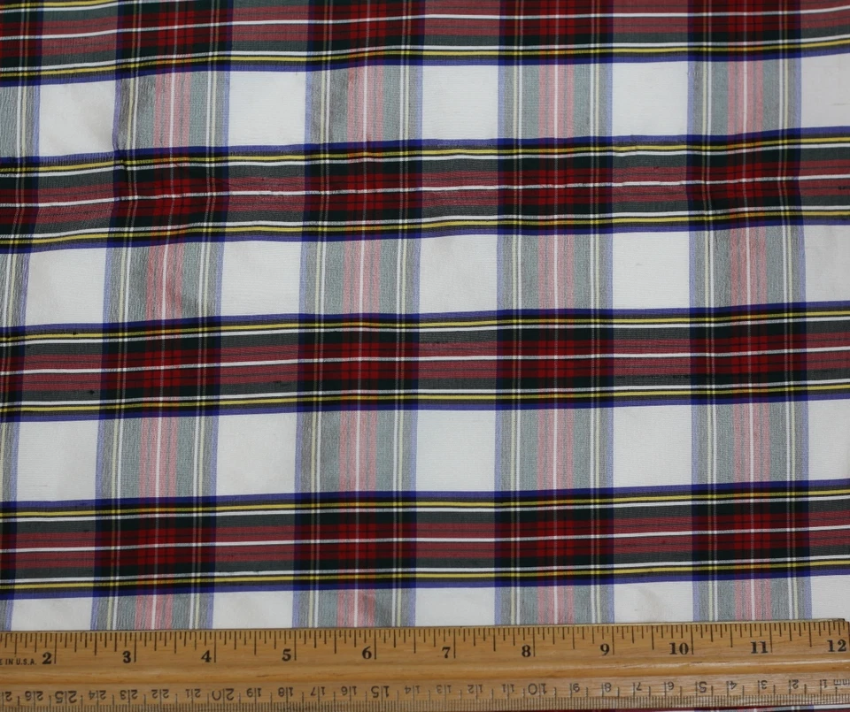 Red/White/Blue Dupioni Plaids 100% Silk Fabric 54" Wide, By The Yard (SD-660) - Image 1 of 1