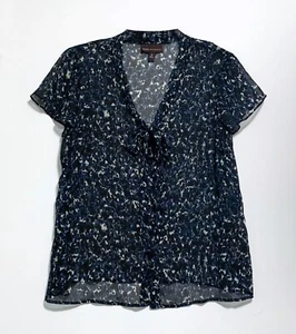 Dana Buchman, Black with Geometric Print Semi-Sheer Button-Up Top, size XL - Picture 1 of 3
