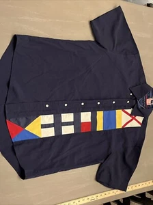 Vintage Tommy Hilfiger Herren Gr. L Button Down Hemd Color Block Spellout Navy - Bild 1 von 6