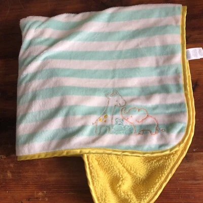 Carters Child of Mine Elephant Giraffe Blanket Yellow Sherpa Aqua Green Striped - Image 1 of 4