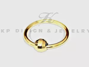 14k Solid Yellow Gold Nose ,Lip ,Ear Piercing  Ring with diamond-cut ball (18g) - Picture 1 of 4