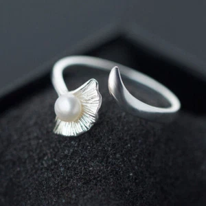 Ginkgo Blatt Süßwasserperle Echt Silber 925 Bis Verstellbar Neu Damen Ring - Bild 1 von 4