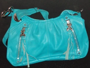 B MAKOWSKY Turquoise Blue Leather DOUBLE STRAP Satchel Shoulder Handbag Purse - Picture 1 of 14