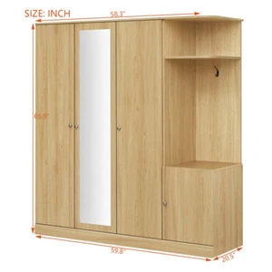 4 Doors Wardrobe Mirror Armoire Closet Storage Cabinet, Drawer, Open Shelves - Picture 1 of 13
