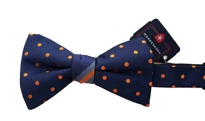 Pajarita Saddlebred azul marino naranja lunares mezcla de seda para hombre Foto 1 de 2