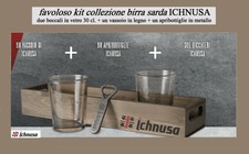 kit collezione birra ICHNUSA - vassoio legno /2 bicchieri/apri bottiglia metallo