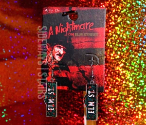 NIGHTMARE ON ELM STREET SIGN EARRINGS Freddy Krueger enamel horror jewelry RARE - Picture 1 of 4