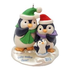 Baby Makes Three! ~ Hallmark 2012 ~ Keepsake Ornament ~ Penguin Family New Baby