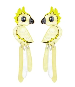 One Pair Of Acrylic Cockatoo Bird Lover Stud Drop Earrings Bird Lover Gift Idea - Picture 1 of 2