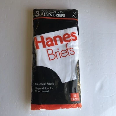 Vintage NOS 1992 Hanes Men's Briefs Size 36 Style 2249 100% Cotton Pack of 3 New - Image 1 of 4