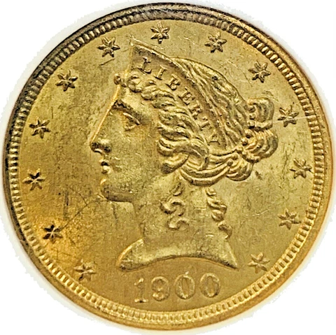 1900 $5 Gold Liberty Head Half Eagle NGC MS 62 Cover