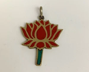 Ciondolo Tibetano Ciondolo Loto Nepal Pendente Corallo Turchese Pendente - Foto 1 di 3