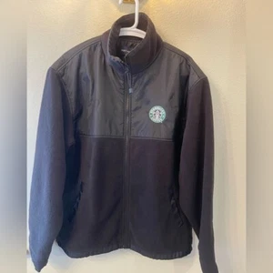 Starbucks Black Fleece Zip Up Jacket Large Logo Monogram Work Uniform - Picture 1 of 9