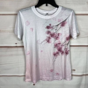 Artisans NY Top Womens Small Cherry Blossom Print Short Sleeve Crew Neck T-Shirt - Picture 1 of 8