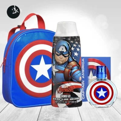 Captain America Rucksack  mit  Kinderparfum 50ml und Duschgel 300ml von Airval - Bild 1 von 2