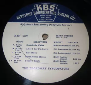 33RPM 16" Keystone 589 Broadway Syncopators / Piccolo + Rhumba Band nice V+E- - Picture 1 of 2