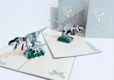ORIGAMI POP CARDS T-Rex Dinosaurio 3D Pop Up Tarjeta de Felicitación FELIZ CUMPLEAÑOS Hecha a Mano Foto 1 de 4