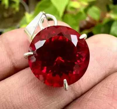 Certificato Naturale Rosso Rubino Rotondo 31.05Ct Loose Gemma 925 Tinta Argento - Immagine 1 di 4