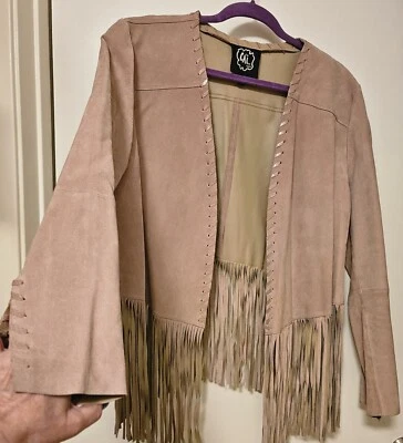 CHAQUETA CON FLECOS CHI by FALCHI Genuina Gamuza Tostada - BOHO WESTERN ESTILO DE COLECCIÓN NUEVA Foto 1 de 4