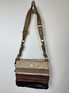 Fossil Crossbody Stripe Satchel Color Block Leather Tan Brown Red Black Bag DN - Picture 1 of 17
