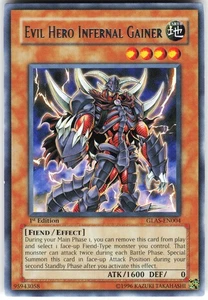 Evil Hero Infernal Gainer GLAS-EN004 Yugioh TCG Rare 1st Ed NM - Picture 1 of 2