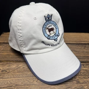 Polo Ralph Lauren Ropa Ecuestre Gorra Blanco Azul Marino Cresta Papá Sombrero Correa de Cuero - Imagen 1 de 10