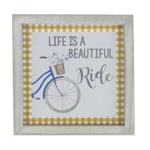 GCI 7" Blue And White Bicycle "Life Is A Beautiful Ride" Plaid Accent Wall Decor - Picture 1 of 4