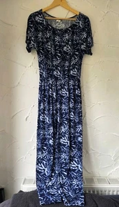 Kim & Co Jumpsuit Gr. XS Petite Bambus gemustert Stretch blau kurzarm - Bild 1 von 6
