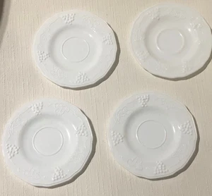 Vntg Set of 4 Milk Glass Grape Pattern 6 1/4” Saucers/Plates - Picture 1 of 7
