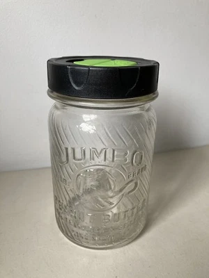 Tarro de vidrio de mantequilla de maní marca Jumbo de colección tapa de coctelera de albañil elefante agregada Foto 1 de 4