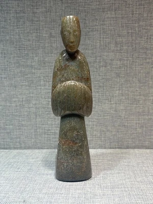 China old Han Dy green jade carved standing man god Figure statue 汉代青玉人物俑 - Image 1 of 4