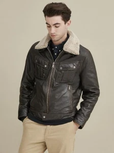 Men's Lambskin Leather Jacket Hooded Inside polyester Lining Fur Collar Coat - Picture 1 of 5
